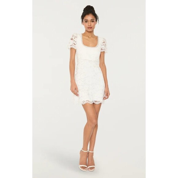LIKELY Isa Dress in White 6 New Womens Lace Crystal Pearl Trim Mini - Picture 15 of 15